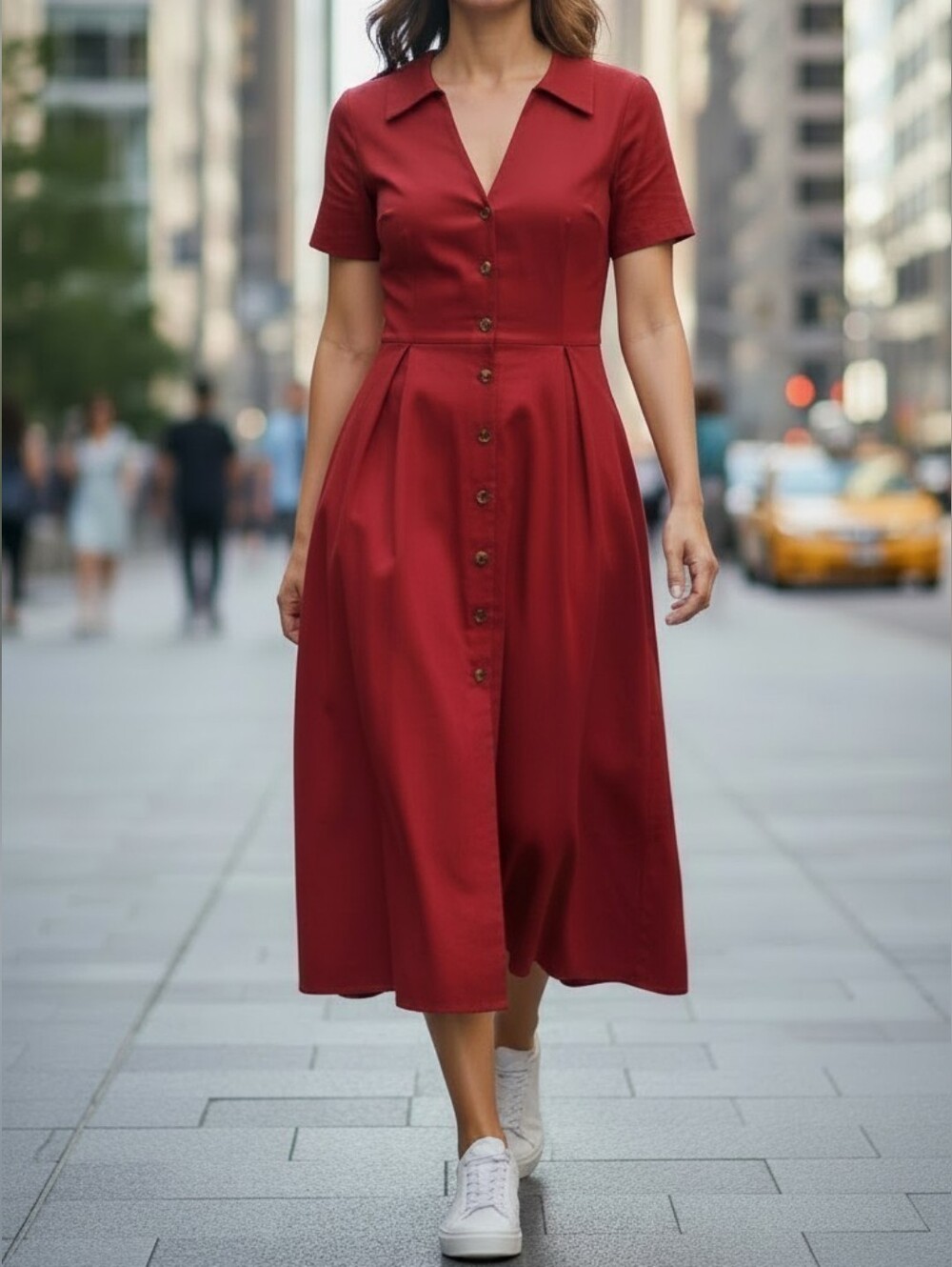 RIHOAS Red Retro Collar Button Midi A-Line Dress NWT Medium Retro Classic Chic